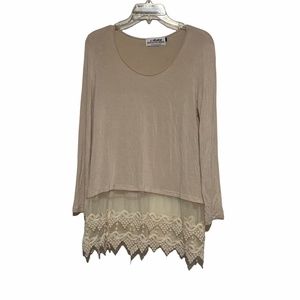 Women’s Back in the Saddle Clothing LS Tunic w/Lace Trim in Cream Sz LG